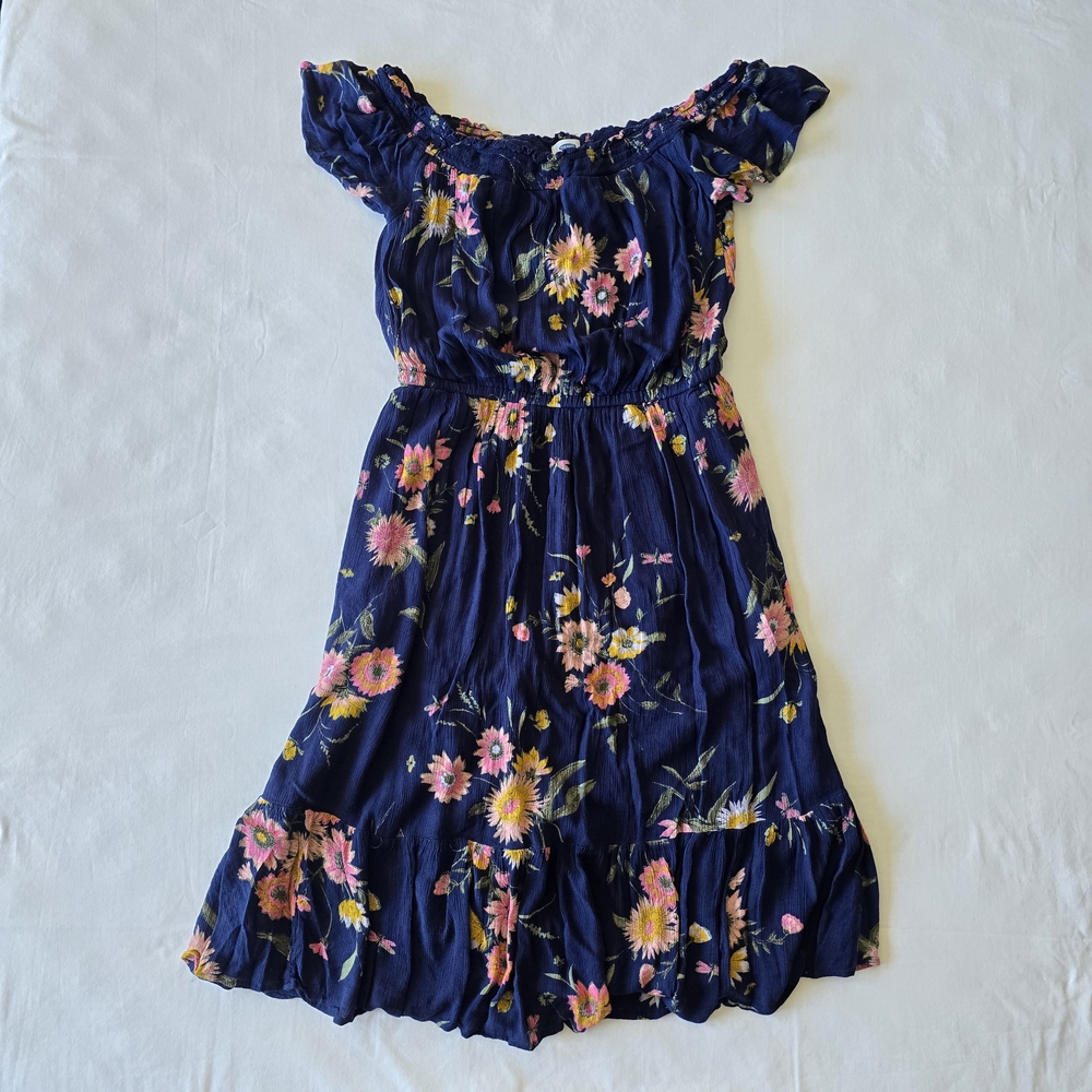 Old Navy Navy Floral Off-Shoulder Midi Dress